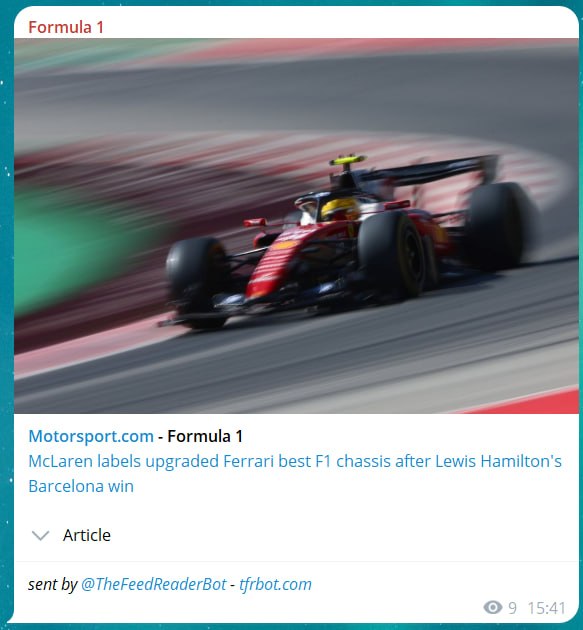 Telegram Rich Message with a main image and a collapsed Article section